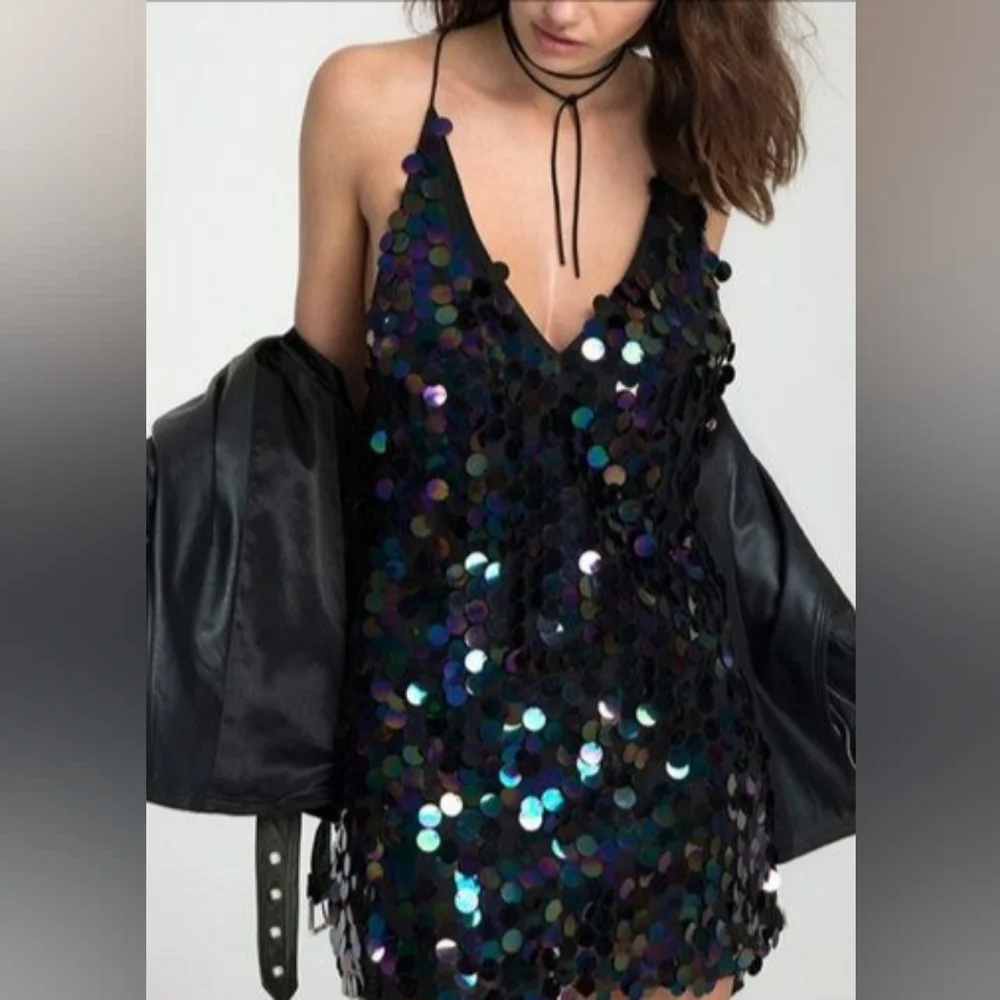NWT Onlemili S/l Sequins Black Short Party Holiday Sexy Mini Dress - Picture 7 of 16